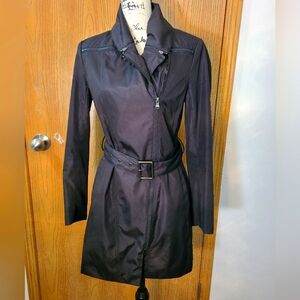 Andrew Marc New York Black Zipper Belted Trench Coat